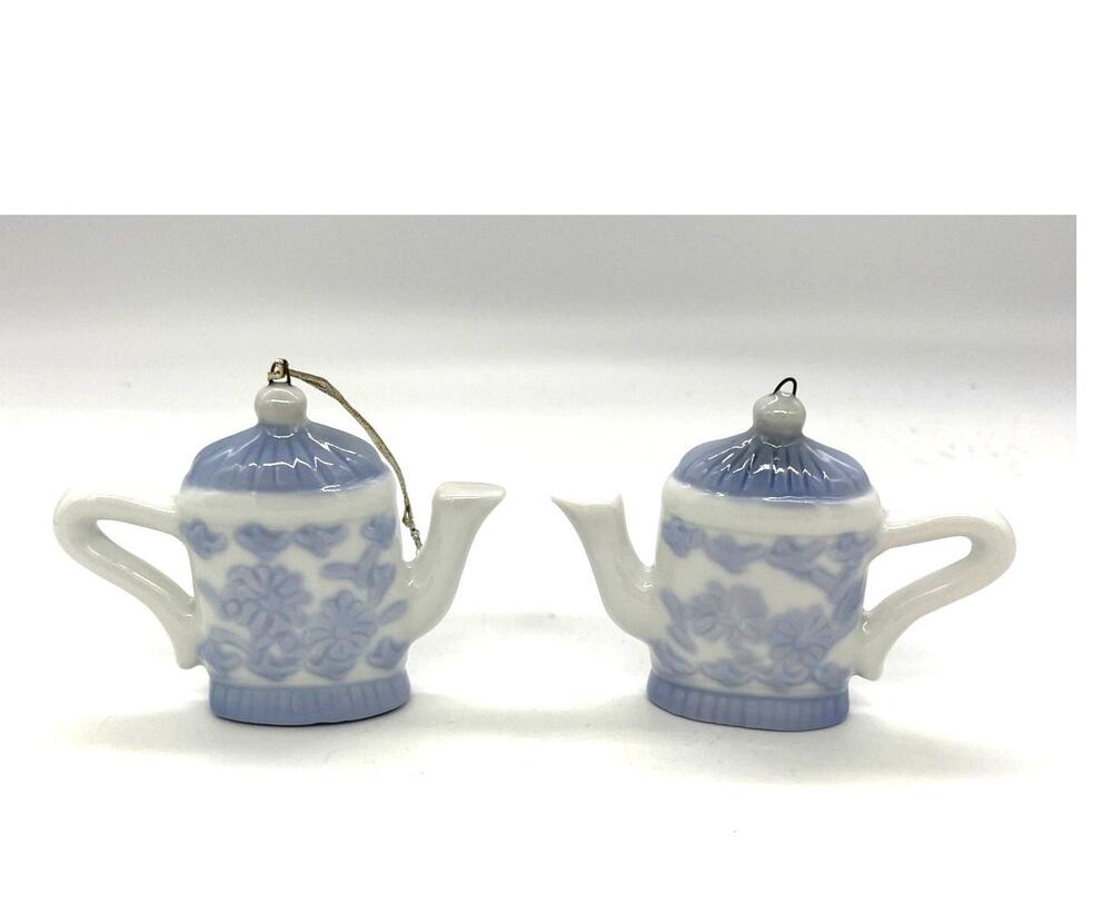Miniature Blue and White Set of 2 Teapot Ornaments